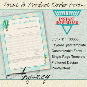 Print & Product Order Form for Photographers, Photoshop Template, Instant Download