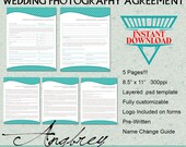 Wedding Contract Agreement Form, Information Form for Photographers, Photoshop Template, Instant Download (6 Pages)