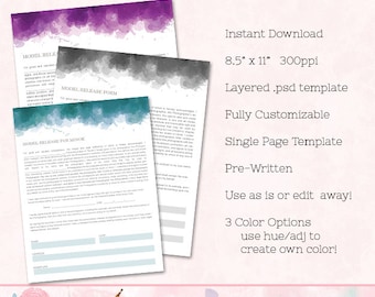 Model Release Forms for Photographers, Model Release for Minor, Photoshop Templates, Marketing Template