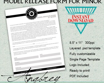 Model Release Form for MINOR , Model Release for Photographers, Photoshop Templates, Marketing Template - INSTANT DOWNLOAD