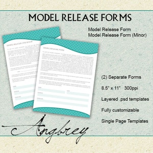 Model Release Forms for Photographers, Model Release for Minor, Photoshop Templates, Marketing Template