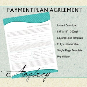 Payment Plan Agreement Form for Photographers, Credit Authorization Form, Photoshop Template