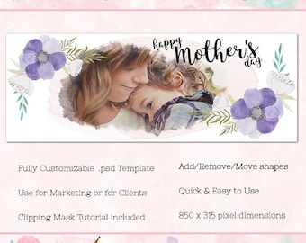 Copertina/Timeline di Facebook festa della mamma, Photoshop Template, immediata scaricare