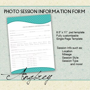 Photo Session Form for Photographers, Session Information Form, Photoshop Template, Client/Session Template