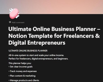 Ultimate Online Business Planner Notion Template, Freelancer Digital Planner, Online Business Organizer, Income and Productivity Tracker