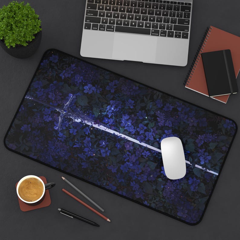 Fallen Warrior Deskmat | Medieval Sword Purple Flowers Mouse Pad | Gaming Desk Mat | Mousepad | Office Desk Accessory | Fantasy Gift image 8