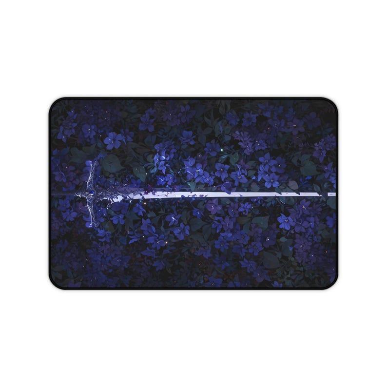 Fallen Warrior Deskmat | Medieval Sword Purple Flowers Mouse Pad | Gaming Desk Mat | Mousepad | Office Desk Accessory | Fantasy Gift image 5