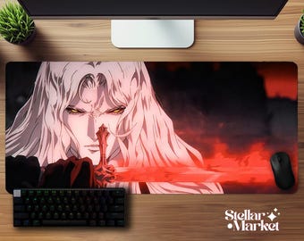 Anime Vampire Knight Mousepad Large | Dark Pink Gaming Desk Mat | Swordsman Gift Otaku