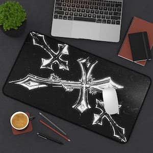 Y2K Gothic Cross Mousepad XL | Black White Edgy Gaming Desk Mat | Aesthetic Gift Gamer image 8