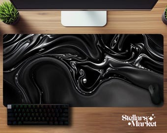 Black White Fluid Glass Deskmat | Modern Mouse Pad | Gaming Desk Mat | Neoprene Mousepad | Office Desk Accessory | Minimalist Gift