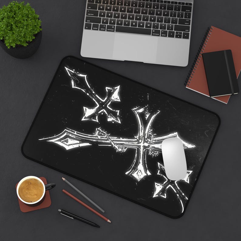 Y2K Gothic Cross Mousepad XL | Black White Edgy Gaming Desk Mat | Aesthetic Gift Gamer image 9