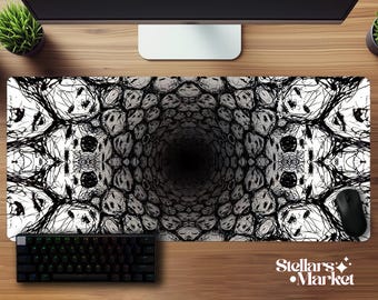 Black Hole Mousepad | Dark Gothic Desk Mat | Black and White Gaming Mouse Pad | Space Aesthetic | Large Desk Pad | Goth Gamer Gift