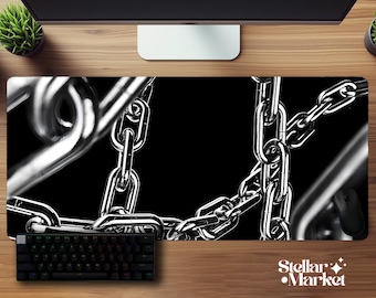 Y2K Gothic Kette Mousepad Groß | Edgy Schreibtischmatte Schwarz Weiß | Geschenk Büro Einrichtung