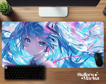Hatsune Miku Deskmat | Vocaloid Mouse Pad | Gaming Desk Mat | Neoprene Mousepad | Office Desk Accessory | Miku Fan Gift