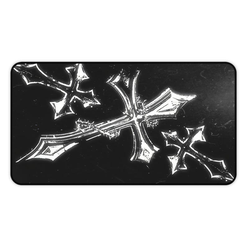 Y2K Gothic Cross Mousepad XL | Black White Edgy Gaming Desk Mat | Aesthetic Gift Gamer image 4