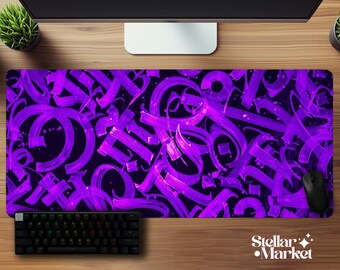 Y2K Purple Calligraphy Mousepad XL | Edgy Aesthetic Gaming Desk Mat | Gamer Gift Setup