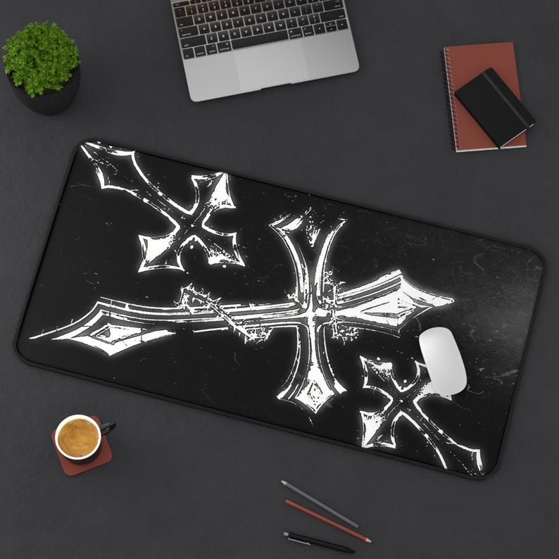 Y2K Gothic Cross Mousepad XL | Black White Edgy Gaming Desk Mat | Aesthetic Gift Gamer image 7