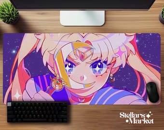 Retro Anime Moon Deskmat | Kawaii Sailing Mouse Pad | Gaming Desk Mat | Neoprene Mousepad | Office Desk Accessory | Cute Gift