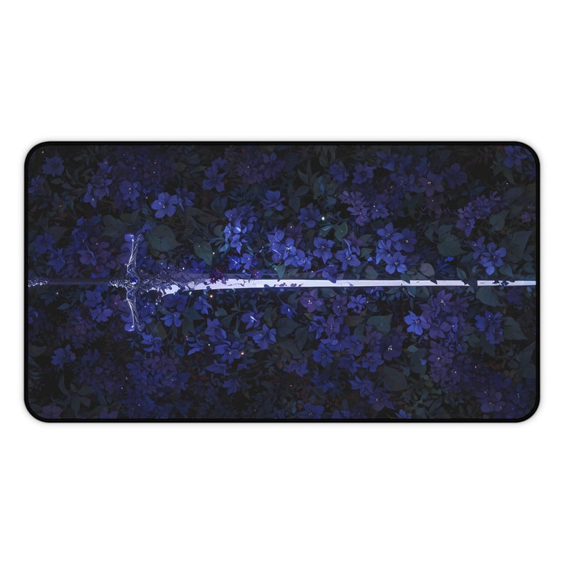 Fallen Warrior Deskmat | Medieval Sword Purple Flowers Mouse Pad | Gaming Desk Mat | Mousepad | Office Desk Accessory | Fantasy Gift image 4