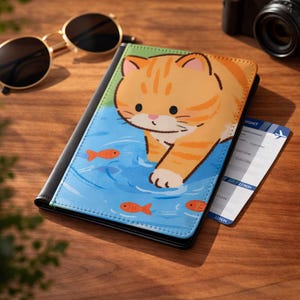 Capa de passaporte fofa de gato kawaii | Carteira de viagem e porta-passaporte Nekko Anime | Capa de couro sintético com bloqueio RFID | Presente de viagem para amantes de gatos