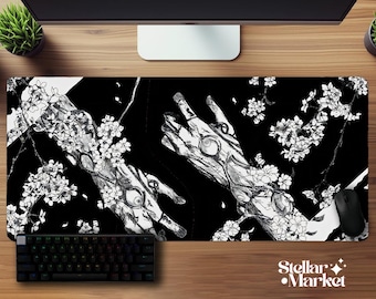 Anime Y2K Gothic Mousepad Large | Black White Gaming Desk Mat | Dark Gift Office Aesthetic