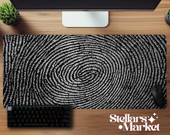 Y2K Fingerprint Mousepad Large | Black White Vaporwave Gaming Desk Mat | Aesthetic Gift