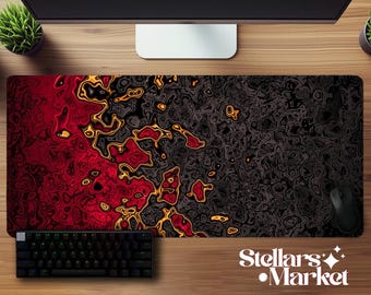 Lavafluss Rot Mousepad Große | Abstrakte Fluid Gaming Schreibtischmatte | Coole Gamer Geschenk Einrichtung