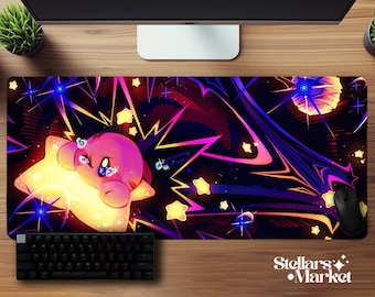 Cute Kirby Star Deskmat | Mouse Pad | Gaming Desk Mat | Neoprene Mousepad | Office Desk Accessory | Kirby Lover Gift