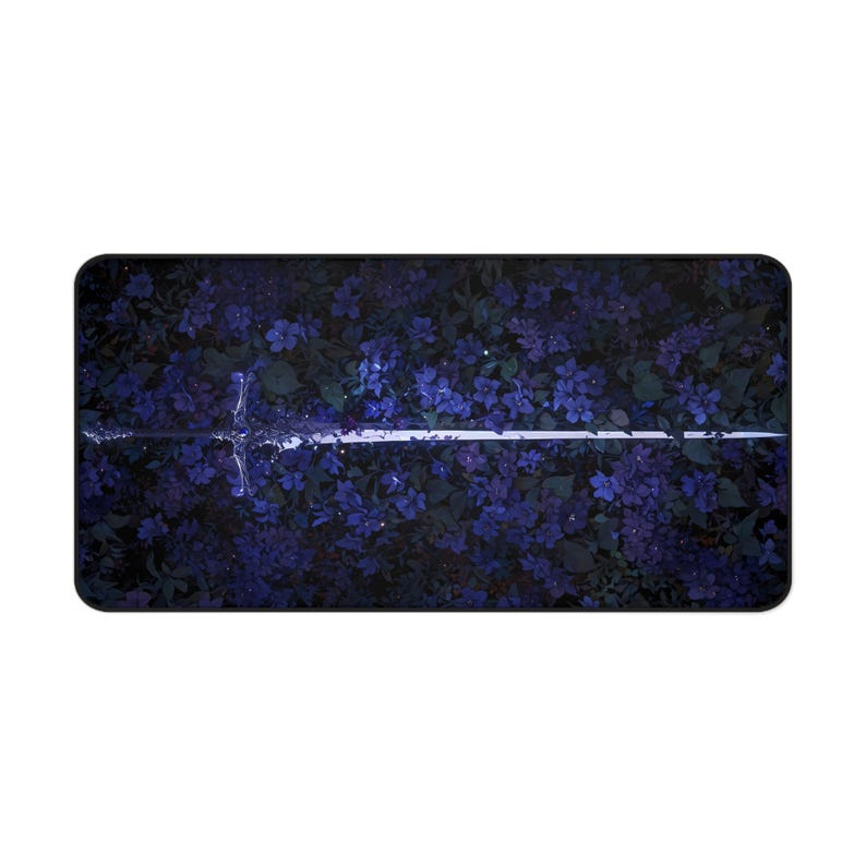 Fallen Warrior Deskmat | Medieval Sword Purple Flowers Mouse Pad | Gaming Desk Mat | Mousepad | Office Desk Accessory | Fantasy Gift image 3