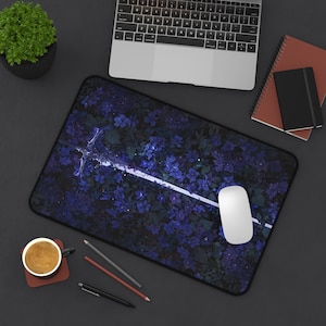 Fallen Warrior Deskmat | Medieval Sword Purple Flowers Mouse Pad | Gaming Desk Mat | Mousepad | Office Desk Accessory | Fantasy Gift image 9
