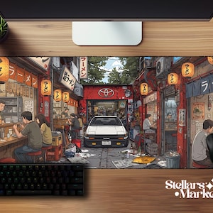 AE86 Akina Drift Deskmat | Japanese Night Alley Mouse Pad | Neoprene Desk Gift | Gamer Office Desk Accessory | JDM Street Setup