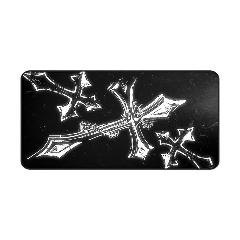 Y2K Gothic Cross Mousepad XL | Black White Edgy Gaming Desk Mat | Aesthetic Gift Gamer image 3
