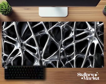 Y2K Silver Chain Mousepad | Gothic Black and White Desk Mat | Dark Grunge Gaming Pad | Cyber Aesthetic | Abstract Veins Desk Decor