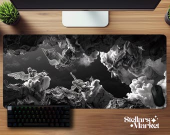 Greek Angel Black Deskmat | Artist Mouse Pad | Mythology Desk Mat | Neoprene Mousepad | Office Desk Accessory | Art Lover Gift