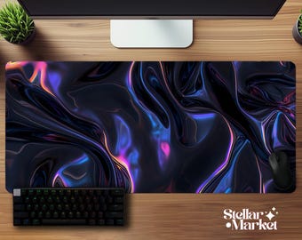Purple Fluid Neon Mousepad XL | Silk Prism Dark Gaming Desk Mat | Aesthetic Gamer Gift