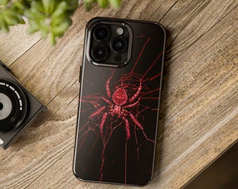 Etui na telefon Red Spiders | Estetyka gotycka w stylu grunge Y2K | Błyszczący wzór pajęczyny | Ochronna osłona przeciwwstrząsowa | Etui na telefon w stylu alternatywnym