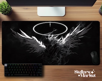 Dark Angel Halo Gothic Deskmat | Celestial Mouse Pad | Gaming Desk Mat | Neoprene Mousepad | Office Desk Accessory | Gothic Gift