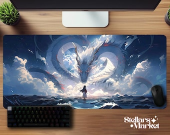 Anime-zeedraak-muismat | Japanse samurai bureaumat | Ocean Monster-gamingmat | Fantasiekrijger kantoordecoratie | Mythical Beast XL Art