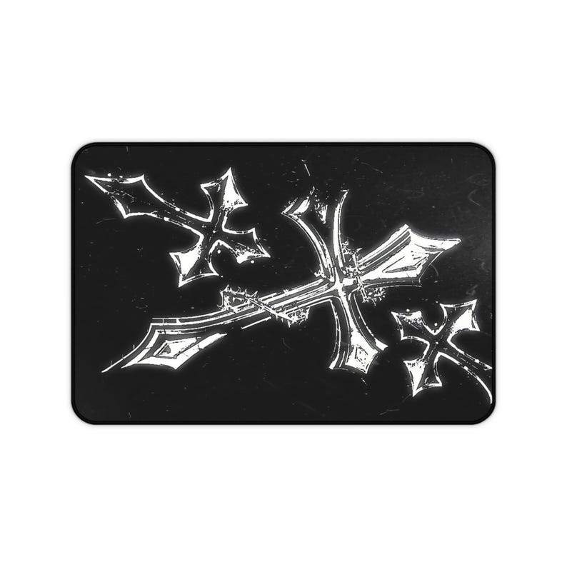 Y2K Gothic Cross Mousepad XL | Black White Edgy Gaming Desk Mat | Aesthetic Gift Gamer image 5