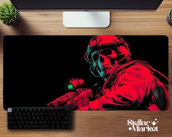 Alfombrilla de ratón táctica FPS Soldier, grande, roja, para escritorio, para juegos, estilo militar, ideal como regalo de oficina para gamers.