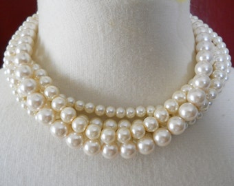 Short Pearl Necklace Elegant Bridal Jewelry Pearl Choker Necklace Ivory Pearl Necklace Multi Layer Special Occasion Cocktail Party Jewelry