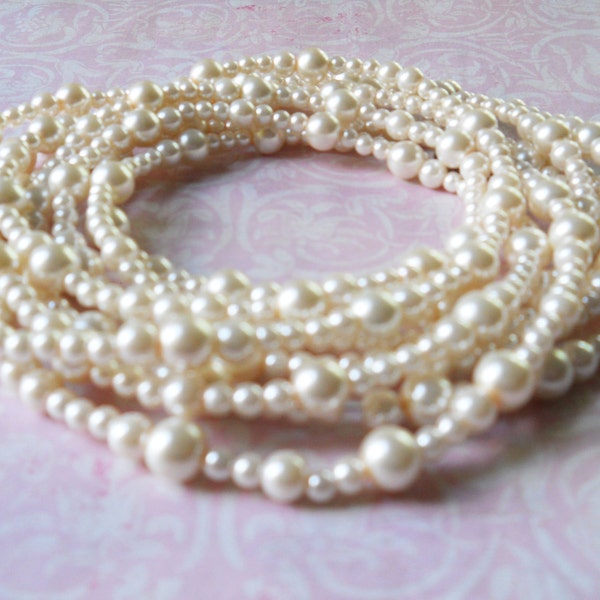 Long Pearl Necklace Bridal Pearls Ivory Pearl Necklace Vintage Style Wedding Jewelry Extra Long Strand Pearls Wrapping Necklace For Brides