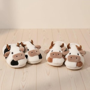 Winter Plush Cow Slippers Cozy Cartoon Indoor Cotton Slippers