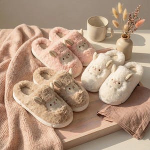 Cute Sheep Fluffy Slippers Cozy Plush Indoor House Shoes