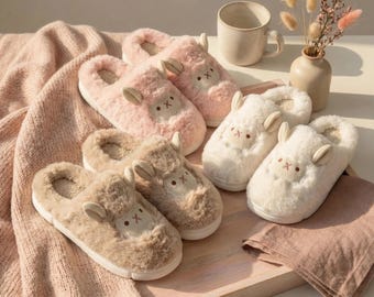 Cute Sheep Fluffy Slippers Cozy Plush Indoor House Shoes