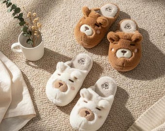 Bear Plush Slippers – Women's Faux Fur Cozy House Shoes