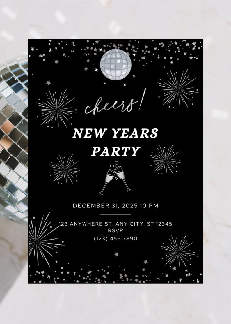 New Year's Eve Party Invitation Template | Editable on Canva Invite ...