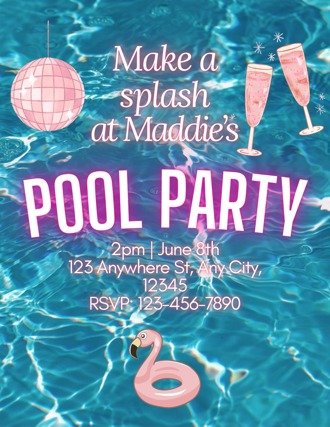Editable Pool Party Invitation Template, Summer Birthday Invite, Canva ...