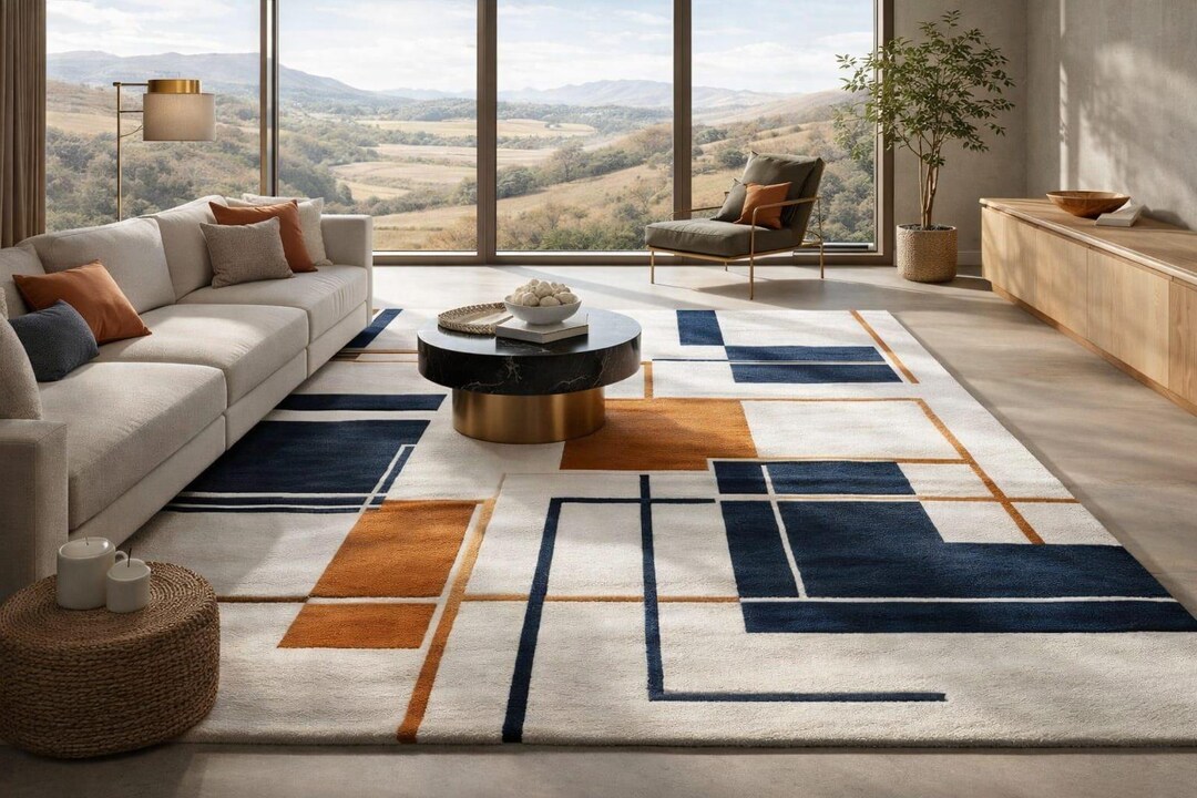 Hand Tufted Wool Rug | Geometric Abstract Design - Etsy