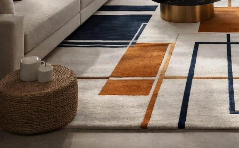 Hand Tufted Wool Rug | Geometric Abstract Design - Etsy